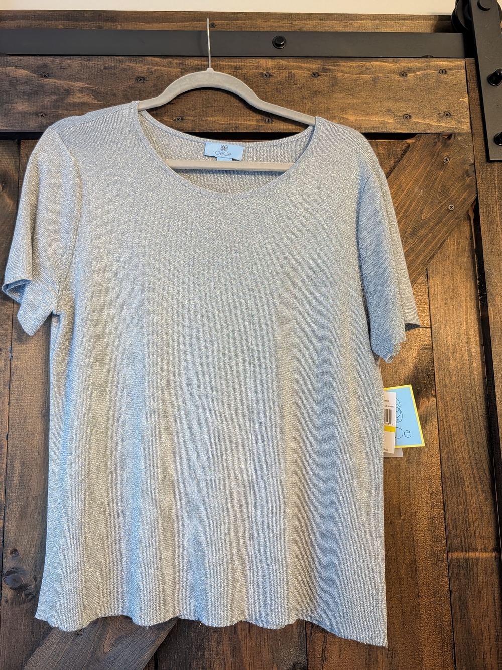 NWT CeCe Light Blue Metallic Short Sleeve Top Medium